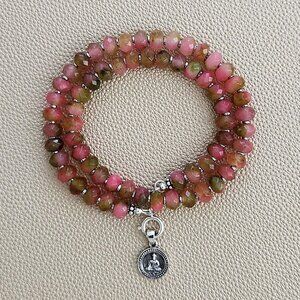 PINK GREEN JADE NECKLACE W/ MINI BUDDHA--16"